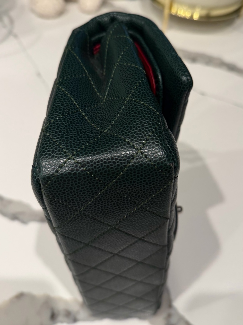 Forest Green Quilted Leather Shoulder Bag with silver hardware - Picture 6 of 6